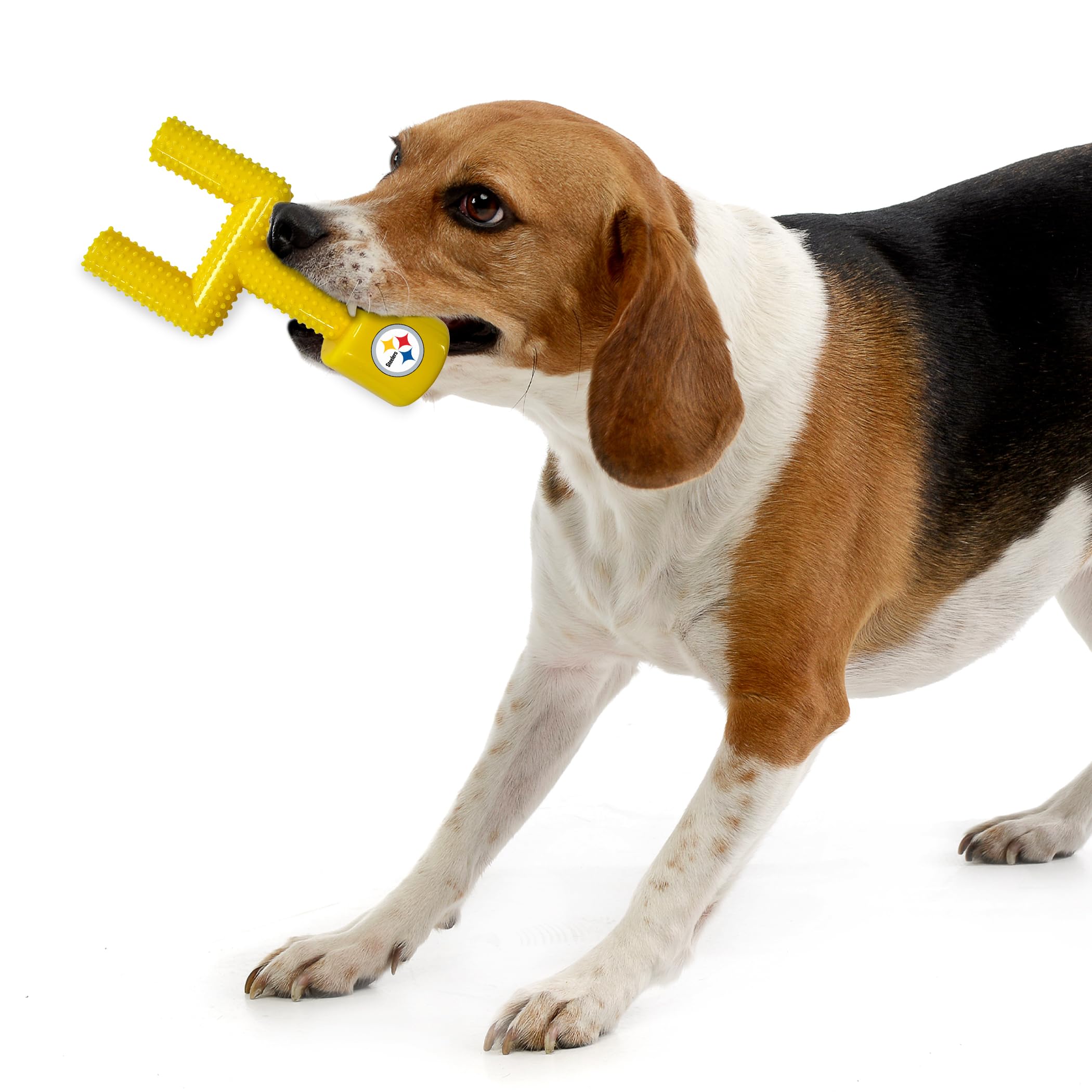 Nfl Pittsburgh Steelers Mega-Chew Hard Nylon Bacon-Flavored Dog Bone Football Goal Post Chew Toy. Interactive Tasty Fun Dog Chew